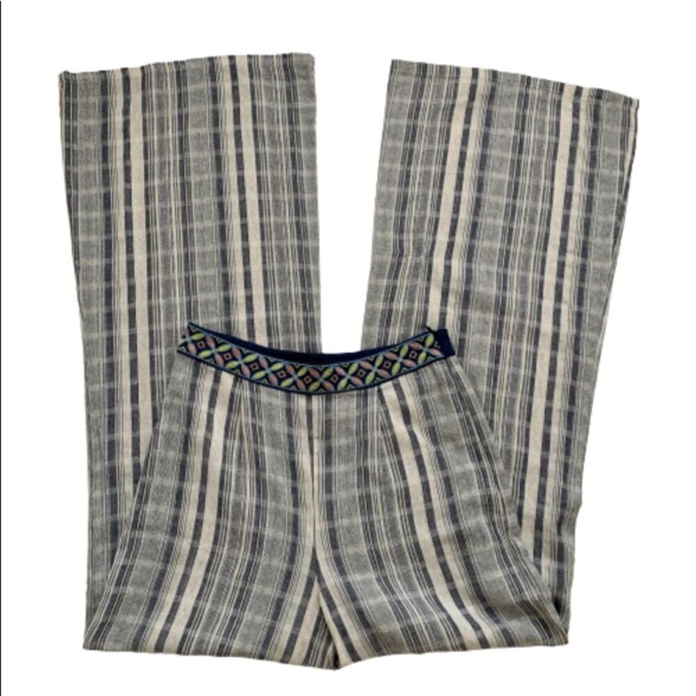 Flying Tomato Pants Wide Leg Blue Taupe Striped High Waisted Palazzo Small NWT - Picture 3 of 12